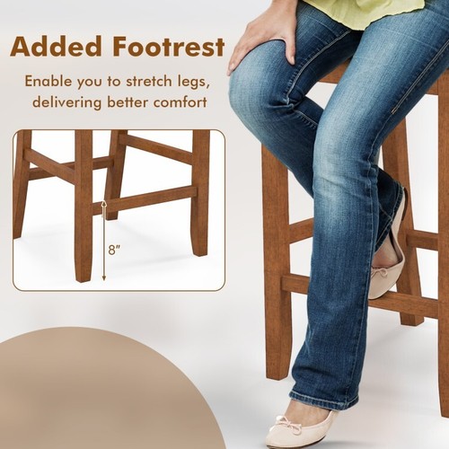 Set Of 2 Bar Dining Chair Rubber Wood Counter Height Bar Stool Upholstered Seat - Picture 8 of 9