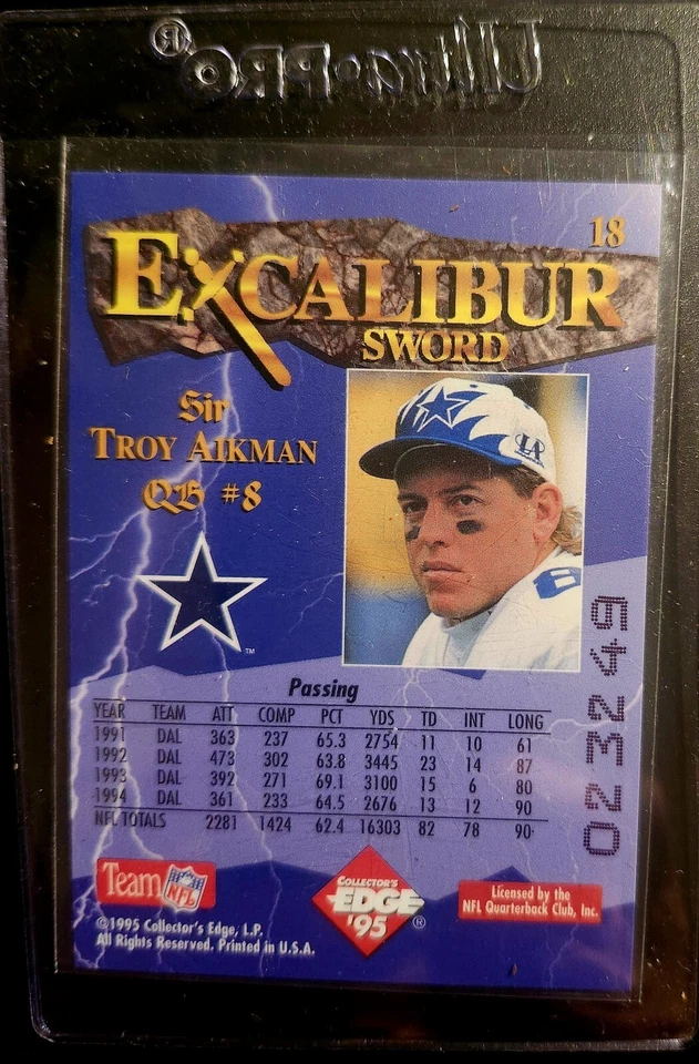 1995 Collector's Edge Excalibur - Espada e pedra prata Die-Cut #18 Troy Aikman - Imagem 2 de 2