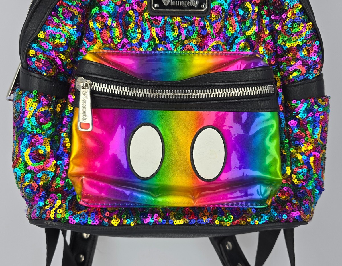 Loungefly Mickey Mouse Rainbow Sequin Mini Backpack Purse 