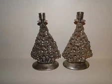 Pair Brass Christmas Tree Candle Holder XMAS-13SA, Silver Tone, Covered in Toys