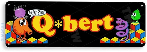 TIN SIGN Q-bert Arcade, 80's, Retro, Console, Marquee, Game Room Decor, A840