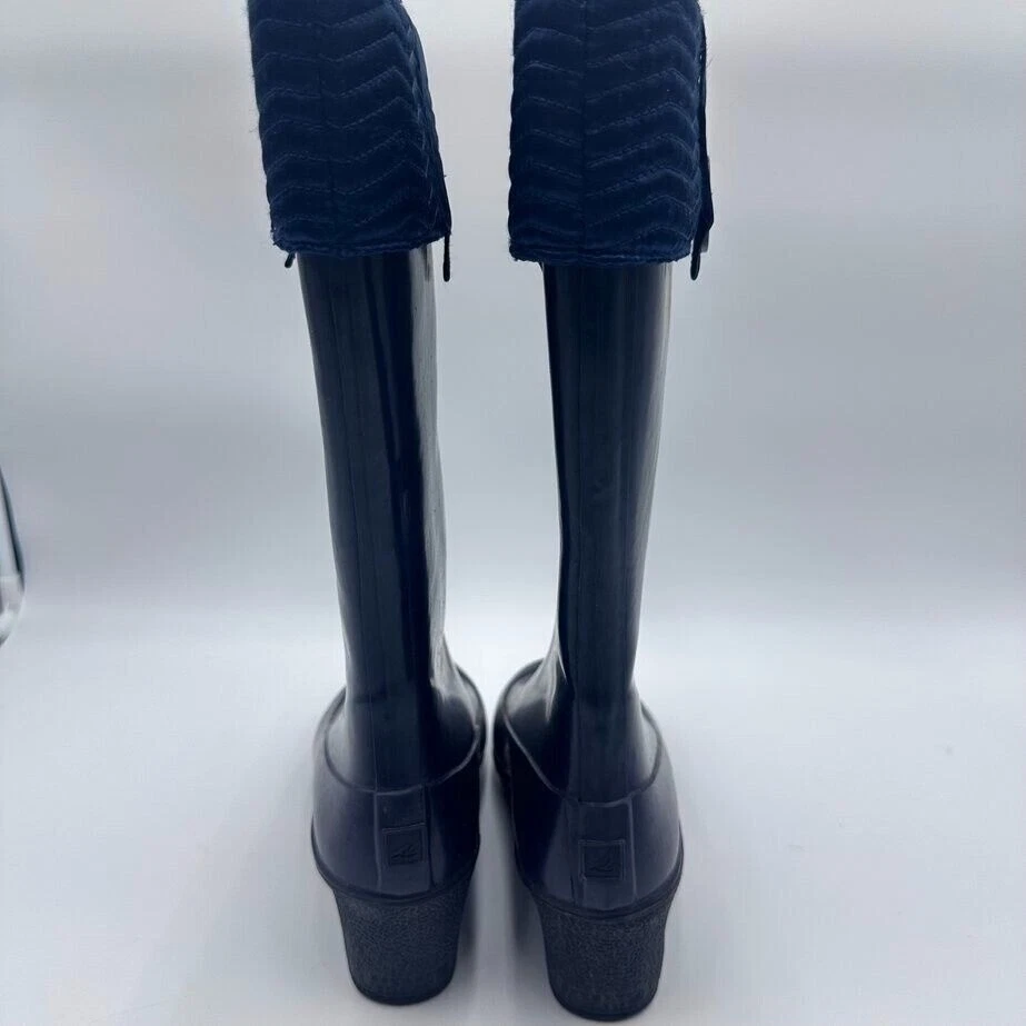 Botas Sperry Mujer 7 Impermeables Lluvia Azul Marino 2" Tacón Puño Goma Anclaje Botón Foto 3 de 4