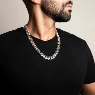 Cadenas de Plata 925 Para Hombre Cadena Cubana Gruesa Collar Joyería