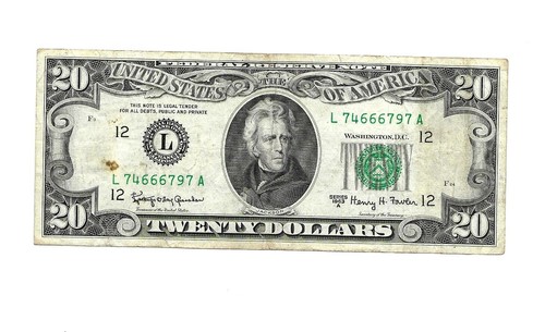 1963-A-$20. DOLLAR NOTE FROM SAN FRANCISCO, NUMBER (74666797) GREAT BILL.