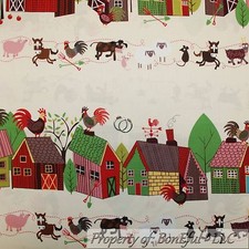 BonEful Fabric Cotton Quilt VTG Baby Animal Farm Horse Sheep Pig House NEW SCRAP