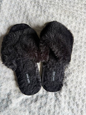 Nine West Womens Black Faux Fur Slide Slippers Open Toe Flat Size 9