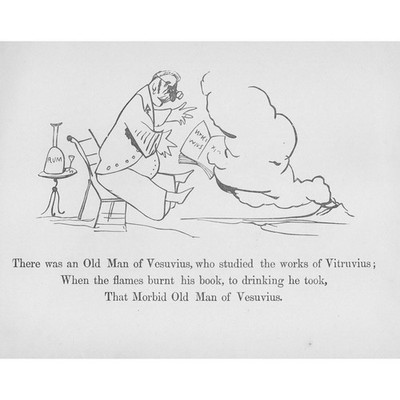 EDWARD LEAR Limerick: There was an Old Man of Vesuvius - Antique Print 1887