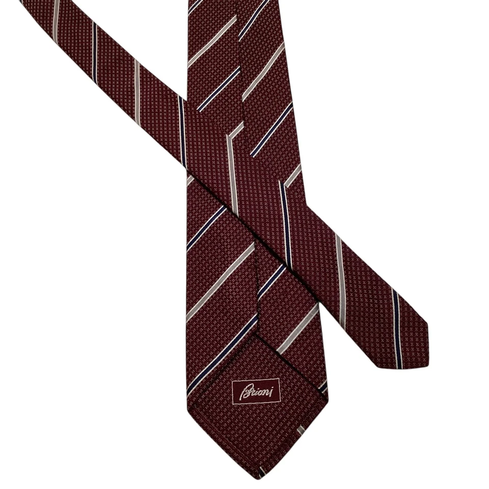 Corbata BRIONI Para Hombres 100% Seda XL ITALIA Diseñador de Lujo RAYAS Borgoña/Gris Usada en Excelente Condición Foto 3 de 3