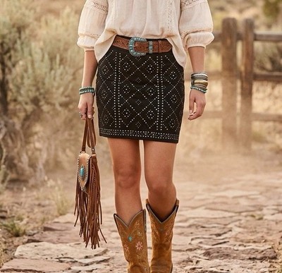 Cache Y2k Black Mini Studded Skirt Western Bohemian Indie Hippie Festival Sz 10