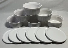 6 Corning Ware French White Casserole Ramekin Bowls W/ New Lids 16 Oz F-16-B USA