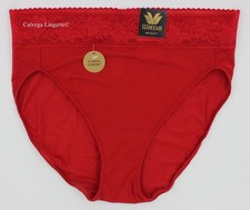 NWT Wacoal 871353 "Comfort Touch" Tencel w/ Lace Hi-Cut Brief Panty, True Red, M