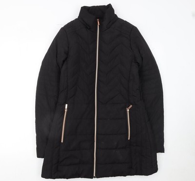 QED LDN Damen schwarze mittellange gefütterte Jacke Größe 8