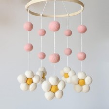 Daisy Mobile for Crib Boho Baby Crib Mobile for Girls Pink Felt Flower Baby M...