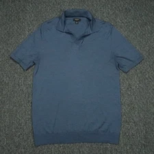Reiss Shirt Mens Small Blue Merino Wool Silk Short Sleeve Polo Lightweight