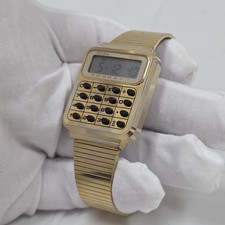 VINTAGE FUTURA DIGITAL CALCULATOR ALARM MEN WATCH GOLD TONE RETRO NEW BATTERY