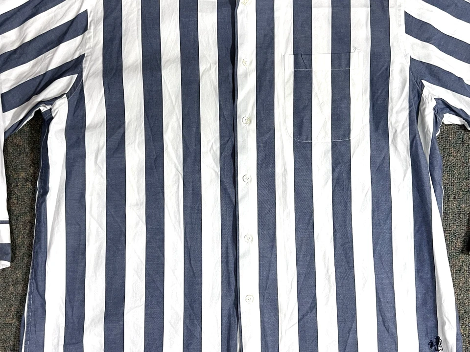 J. Peterman Button Up Shirt Men's Size XL Blue/White Striped Long Sleeve Cotton - Image 3 of 4