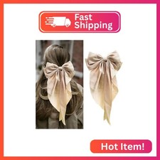 Silky Satin Oversized Long-tail Bow Clip, Large champagne color Hair Bow for Wom