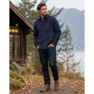 Weatherproof Vintage Mens Corduroy Button-Front Quilted Jacket Moonless Night L