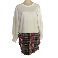 NWT Women's ZARA Combination Tweed Sweater Dress Size Small Color Block Mini