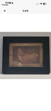 Vintage Country Farmhouse Green Framed Hen Print Wall Art 9" X 7"