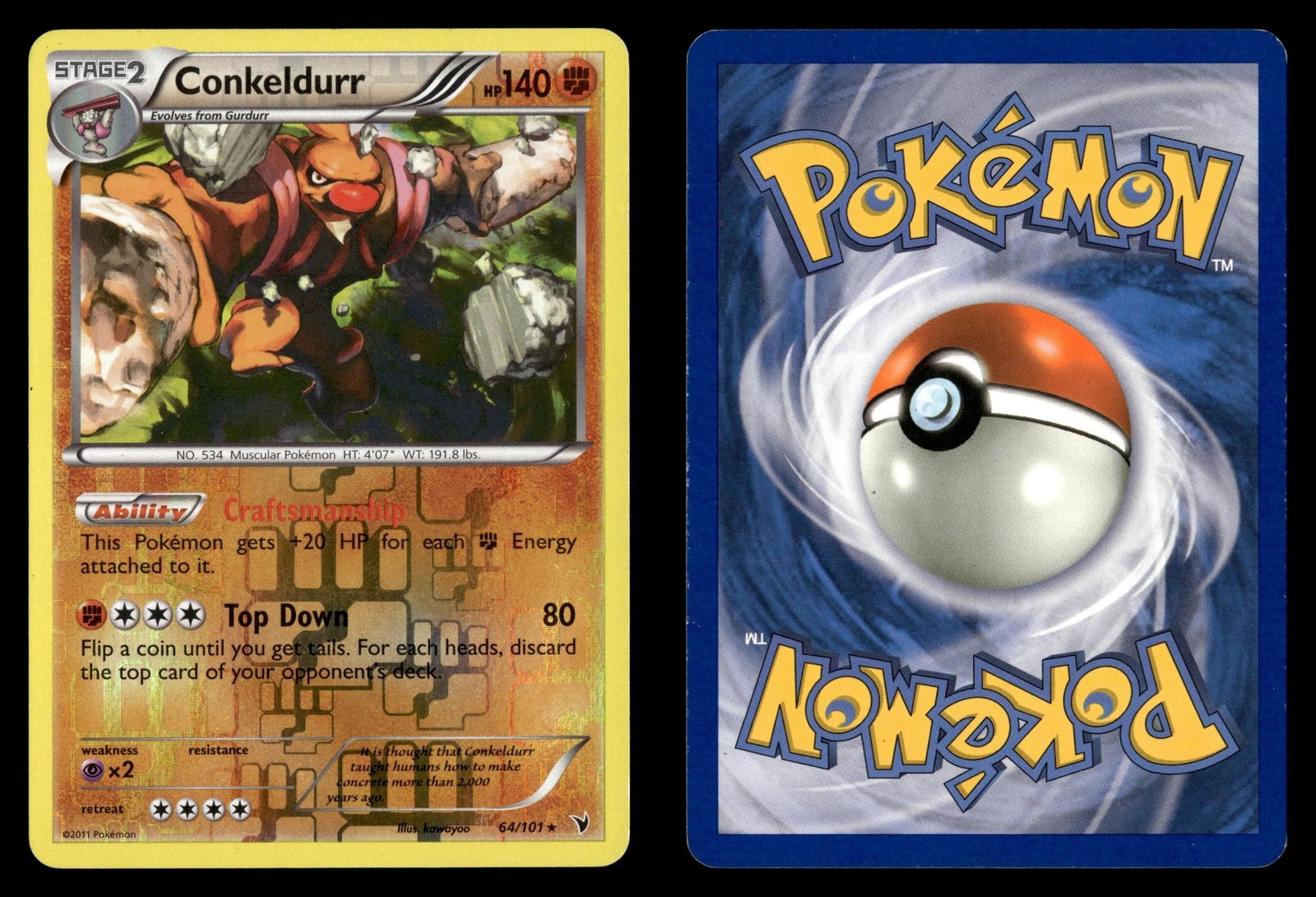 Conkeldurr 64/101 Reverse Holo Rare Noble Victories Pokemon Card