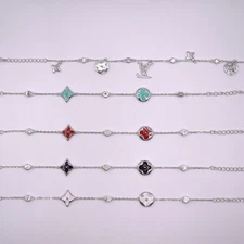 925 Sterling Silver Enamel Clover Charm Link Bracelet Various Colors