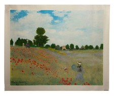 Vtg Lambert Studios Claude Monet Poppy Field Canvas Print Wall Art 28 x 24"
