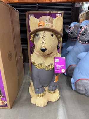 2026 Home Depot 2.5 Ft Scarecrow Bullterrier Halloween Dog Blow Mold LED