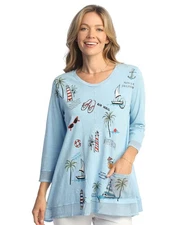 Jess & Jane Women's Mineral Washed Cotton Tunic - M69 - 1X - Festive Ice Blue