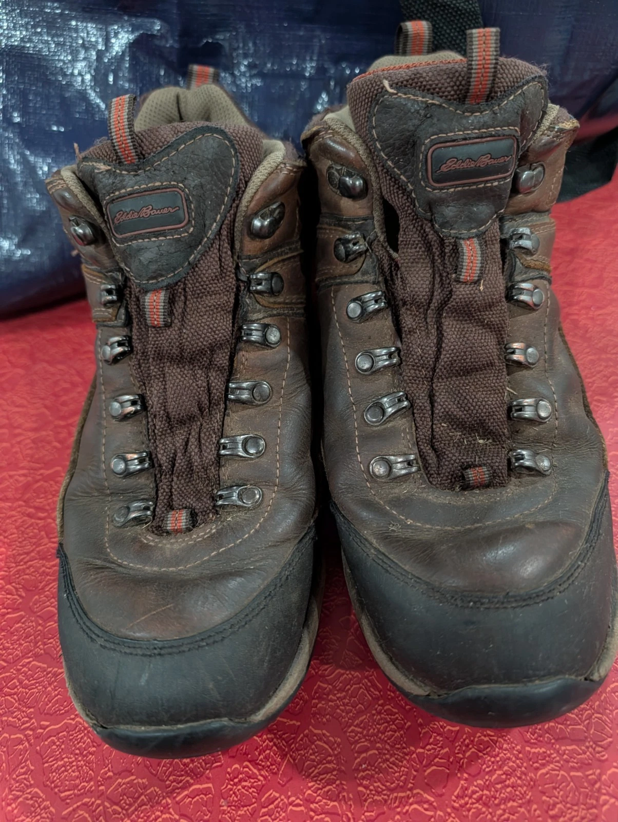 Men's Eddie Bauer Mid Hiking Boots No Laces Size 10.5 Brown Black