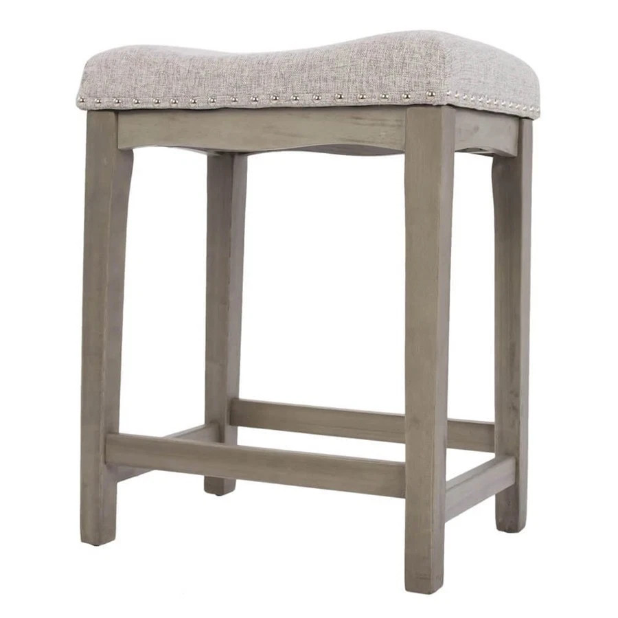 Allen+Roth Hoatley Gray 29in Barstool Saddle Seat Upholstered Wood Nailhead