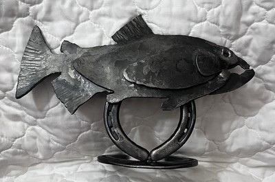 St. Croix Forge Metal Fish Sculpture Matte Carvings Freestanding Home Décor