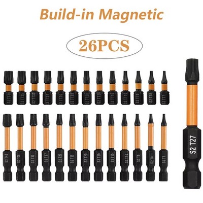 26PCS Security Torx Bit Set T7-T40 S2 Steel 1/4'' Hex Shank Impact Driver Bits