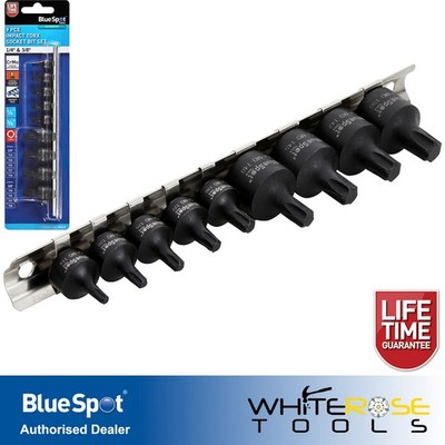 BlueSpot Impact Torx Socket Set 1/4'' 3/8'' Drive T15-T50 9 Piece on Socket Rail