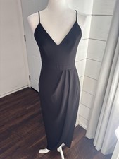 BHLDN Dress Womens 4 Black Spaghetti Strap V Neck Midi Made USA Cocktail Formal