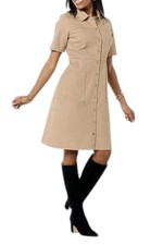 Nina Leonard Women's Stretch Denim Fit-and-Flare Shirtdress Beige