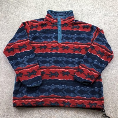 L.L. Bean Sweatshirt Mens Large Multicolor Snap Fleece Mock Neck Lizard Gecko