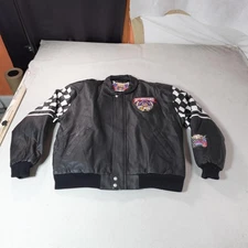 Vintage NASCAR Jacket Mens XXL Black 50th Anniversary Race Jeff Hamilton Leather