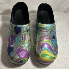 Sanita Danish Clogs,Women  s SZ: 37EU-US: 6-6 1/2M,Blue Green Purple Yellow Swirl