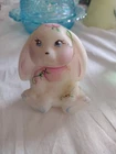 Vintage Fenton Glass Dewdrops Lop-Eared Bunny Opal Satin Crystals Figurine