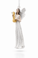 Weihnachten Engel Mit Bratsche Christbaumschmuck Glitter Stehend Schlank Cream