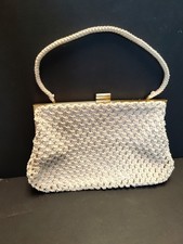 Vintage MACRAME PURSE Evening Bag Handbag JAMAICA Purse 1970s -Cream -11" x 7"