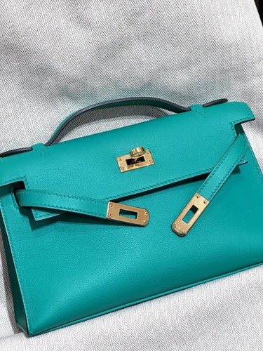 AUTH Hermes Kelly Mini I Vert Verone Swift Leather Gold HW Top‑Handle Handbag