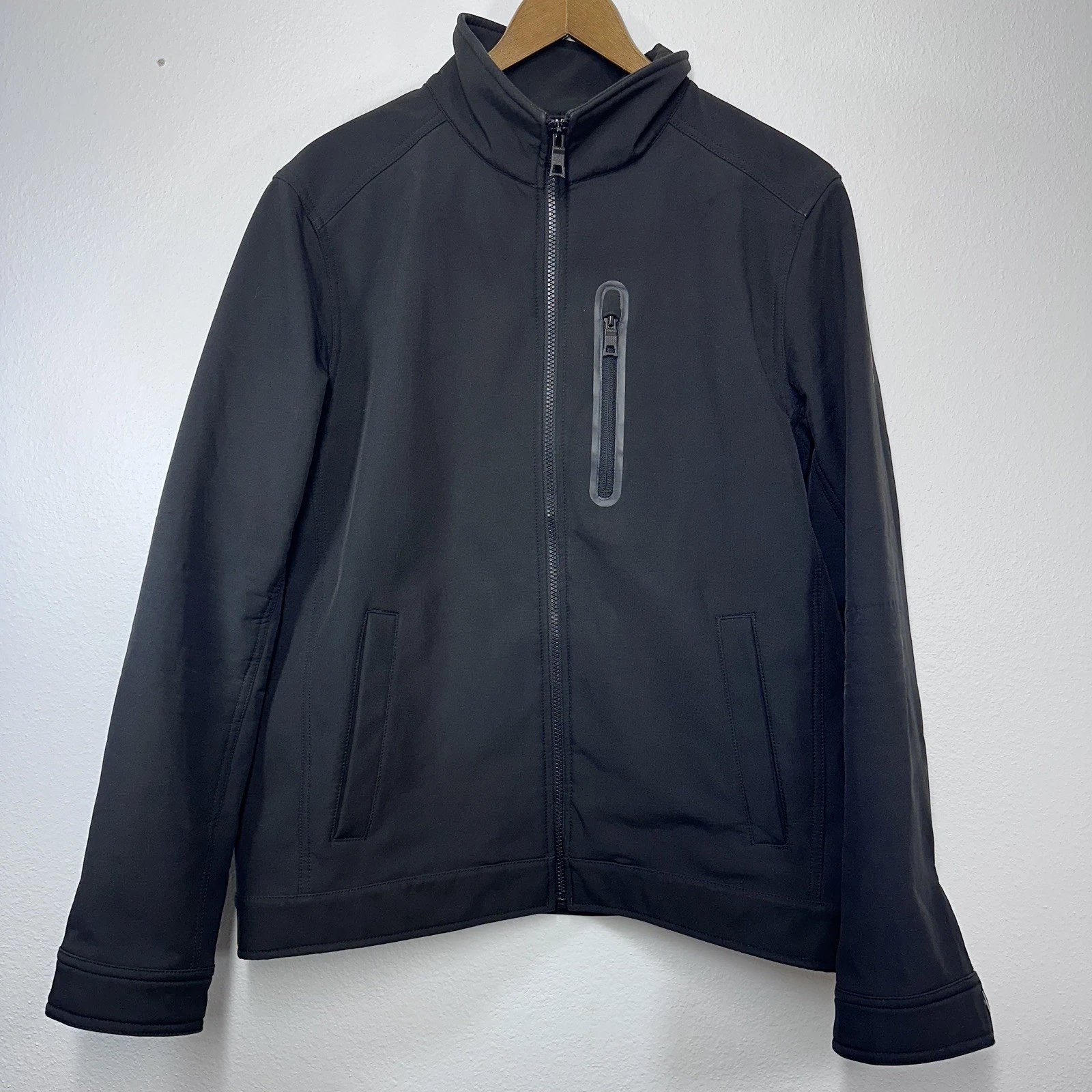 Nautica Softshell Jacket Black Men's Size Medium Full Zip Water Wind Resistant