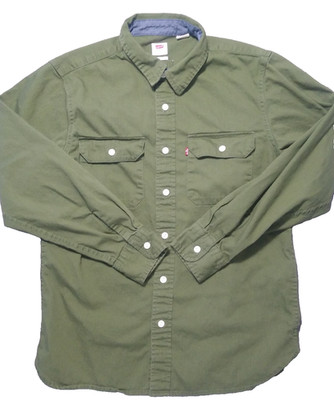 Levis Standard Fit Shirt Mens Small Green  Long Sleeve Button Up Flap Pockets
