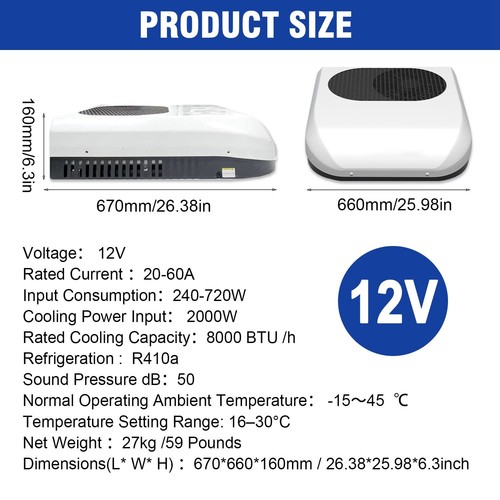 12V Cooling Rooftop Air Conditioner Packing AC Kit For RV Trailer Motorhome - Picture 9 of 15