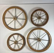 Vintage Rustic Buggy/ Carriage Wheels Spoked Wood & Metal Set (4)