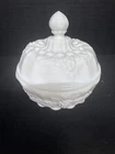 Vintage Westmoreland White Milk Glass Paneled Grape Lidded Candy Dish 4198
