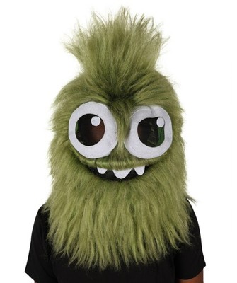 Olivgrünes Monster weich pelziges komplettes Kostüm, Konvolut Set mit Maske | Cosplay Maske