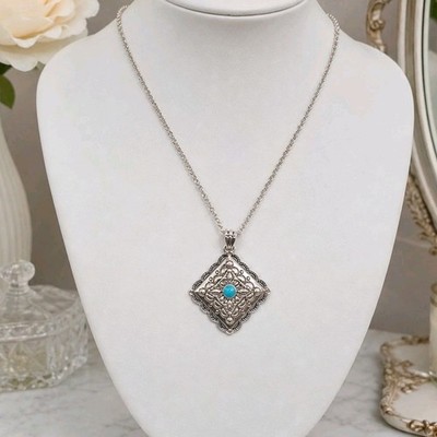 Brighton NWT Mosaic Paseo Concho Necklace Silver Tone Turquoise Enamel Pendant 